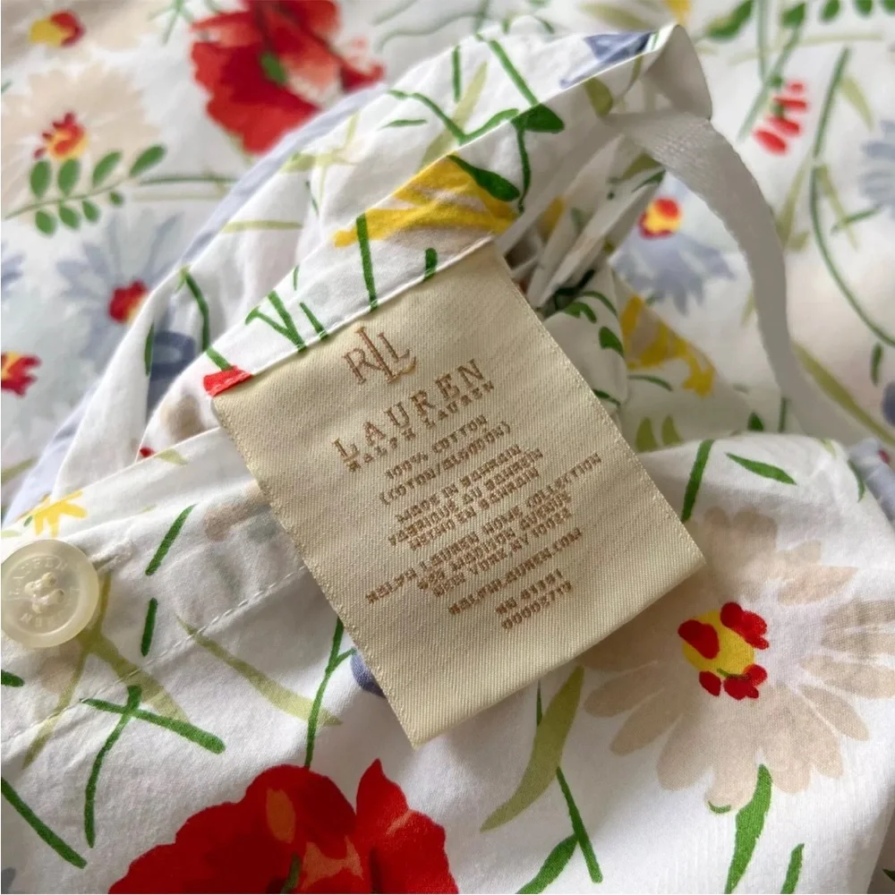 RARE Ralph Lauren Georgica Gardens KING Duvet Cover RL Floral Cotton Spring Blue